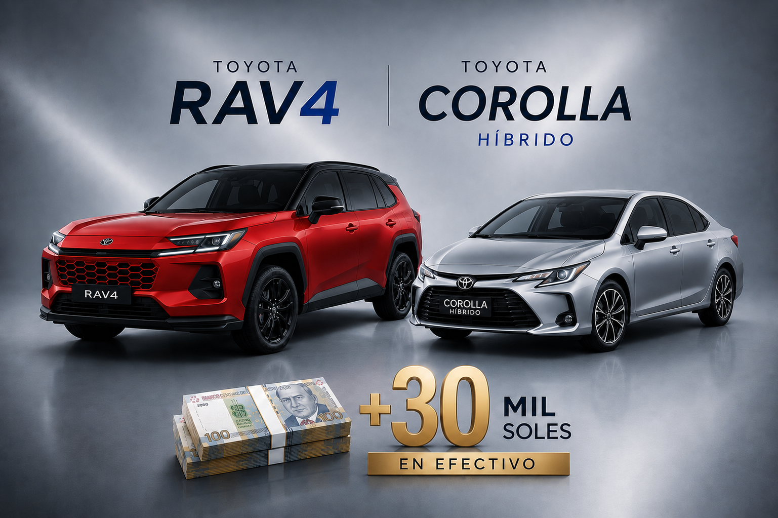 Gana una Toyota RAV4 + un Toyota Corolla Híbrido + S/ 30,000 en efectivo