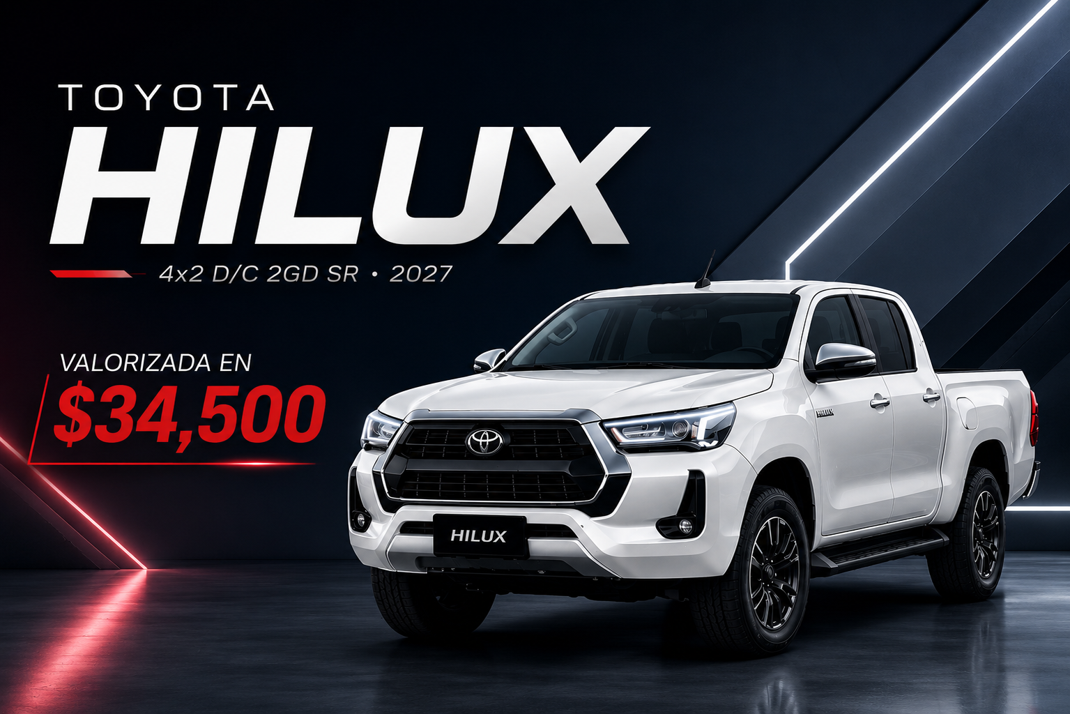Gana esta Hilux 4X2 D/C 2GD SR + $5000 en Efectivo