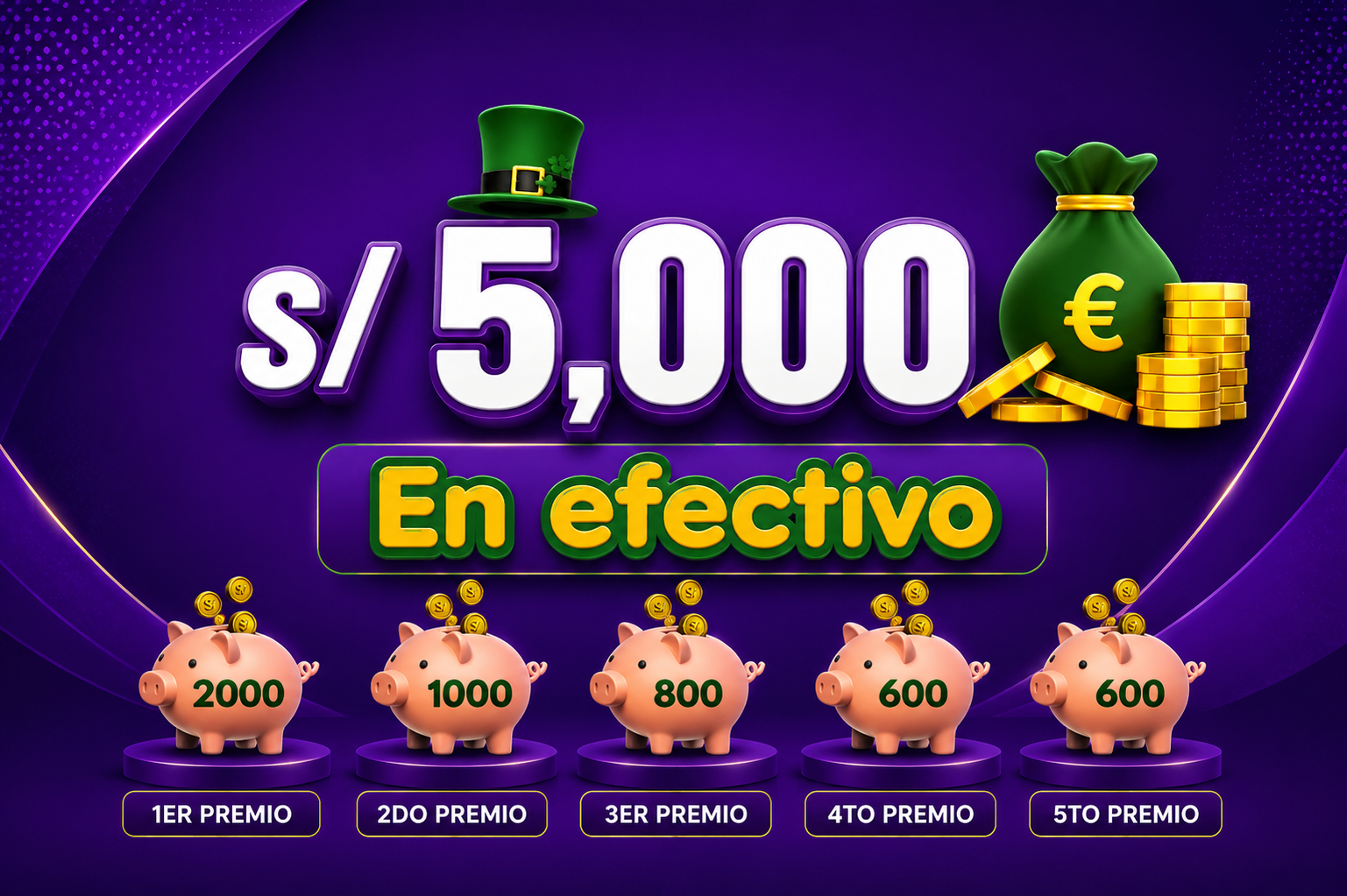 Gana S/5,000 en efectivo, dividido en 5 ganadores.