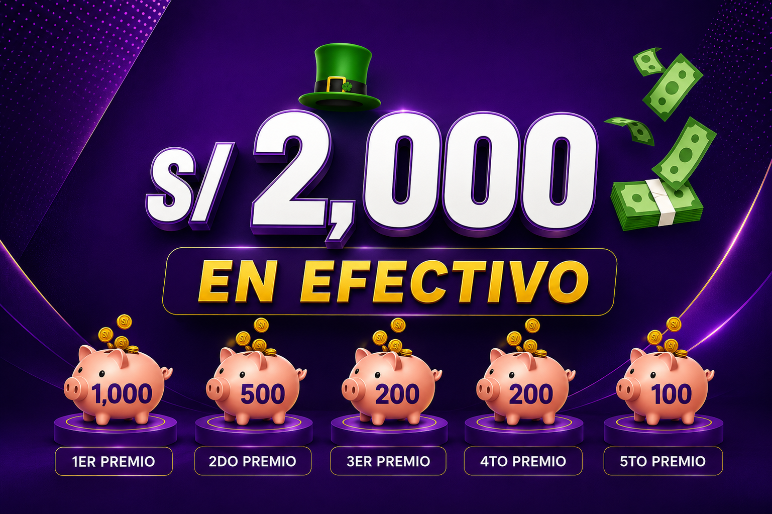 Gana S/2,000 en efectivo, dividido en 5 ganadores.